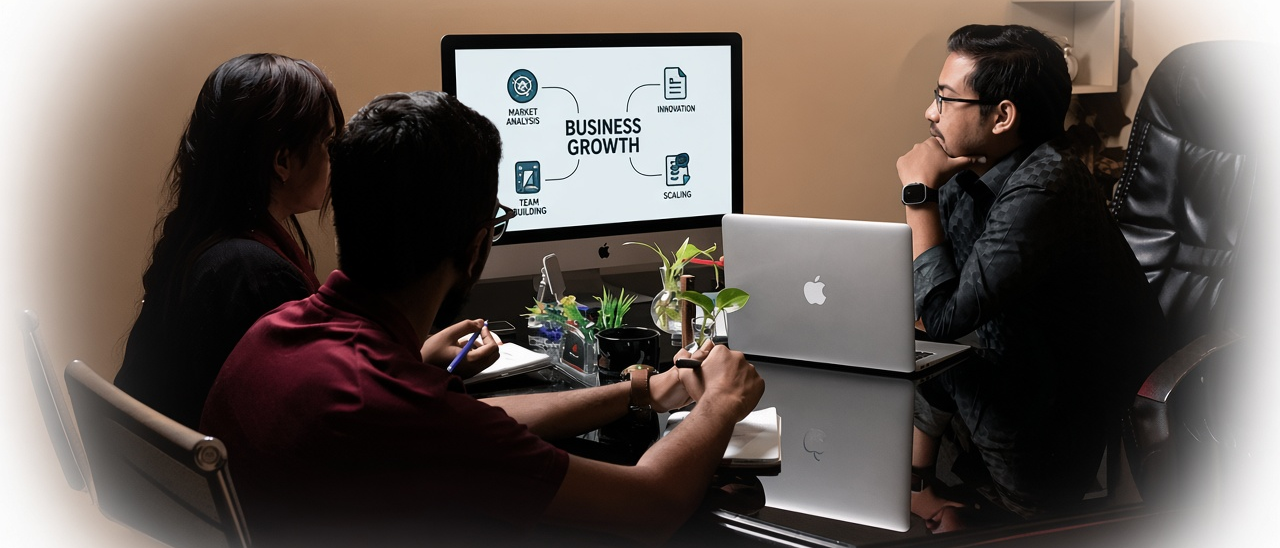 Bangladeshi team reviewing business growth during a consultation