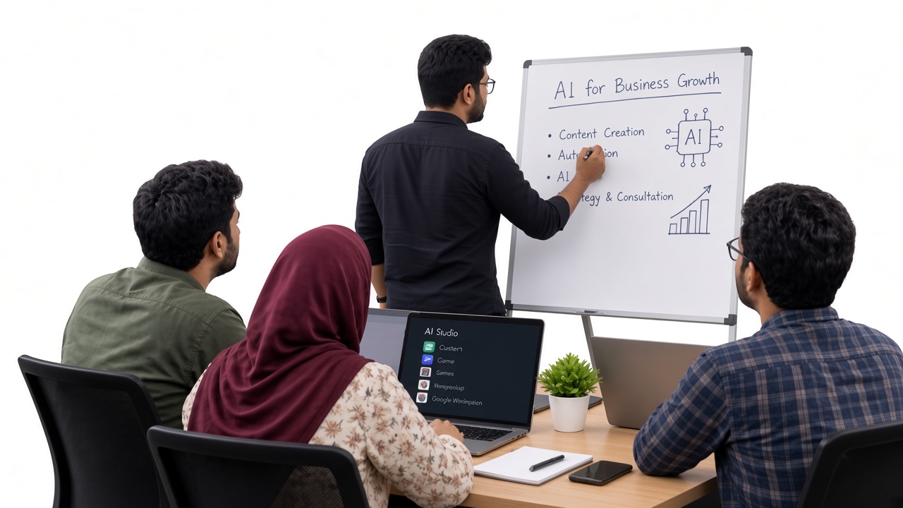 Physical AI training session, attendees and consultant facing the board